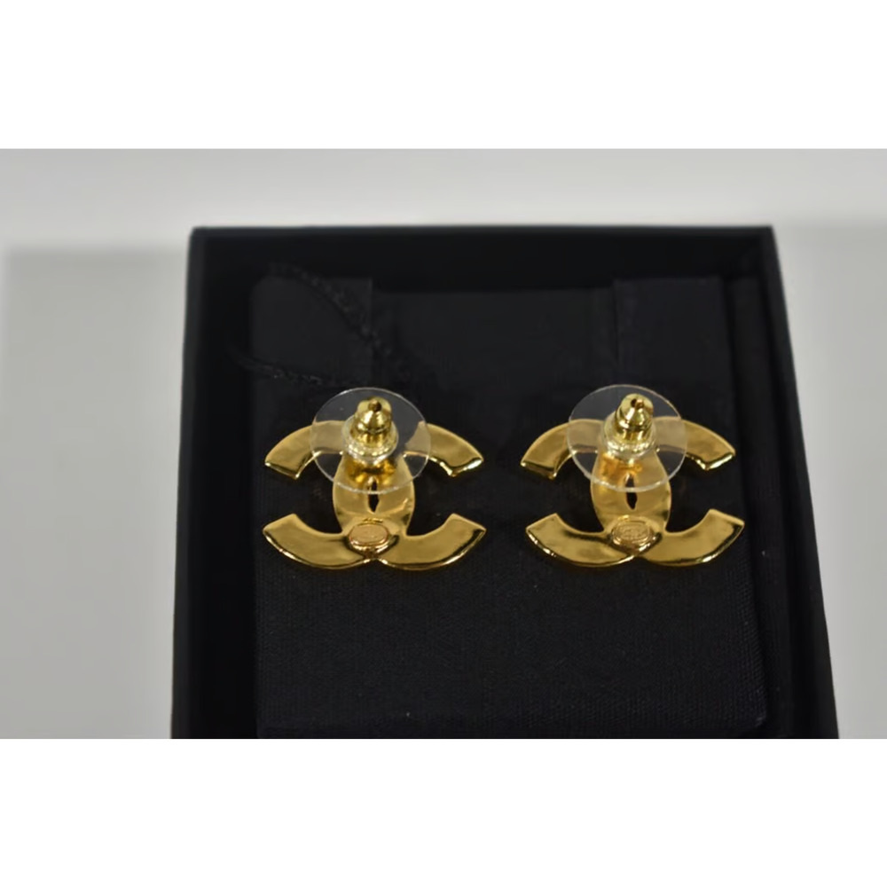 Chanel 23C Gold Black Interlocking CC Logo Classic Drop Statement Stud Earrings - Picture 7 of 8